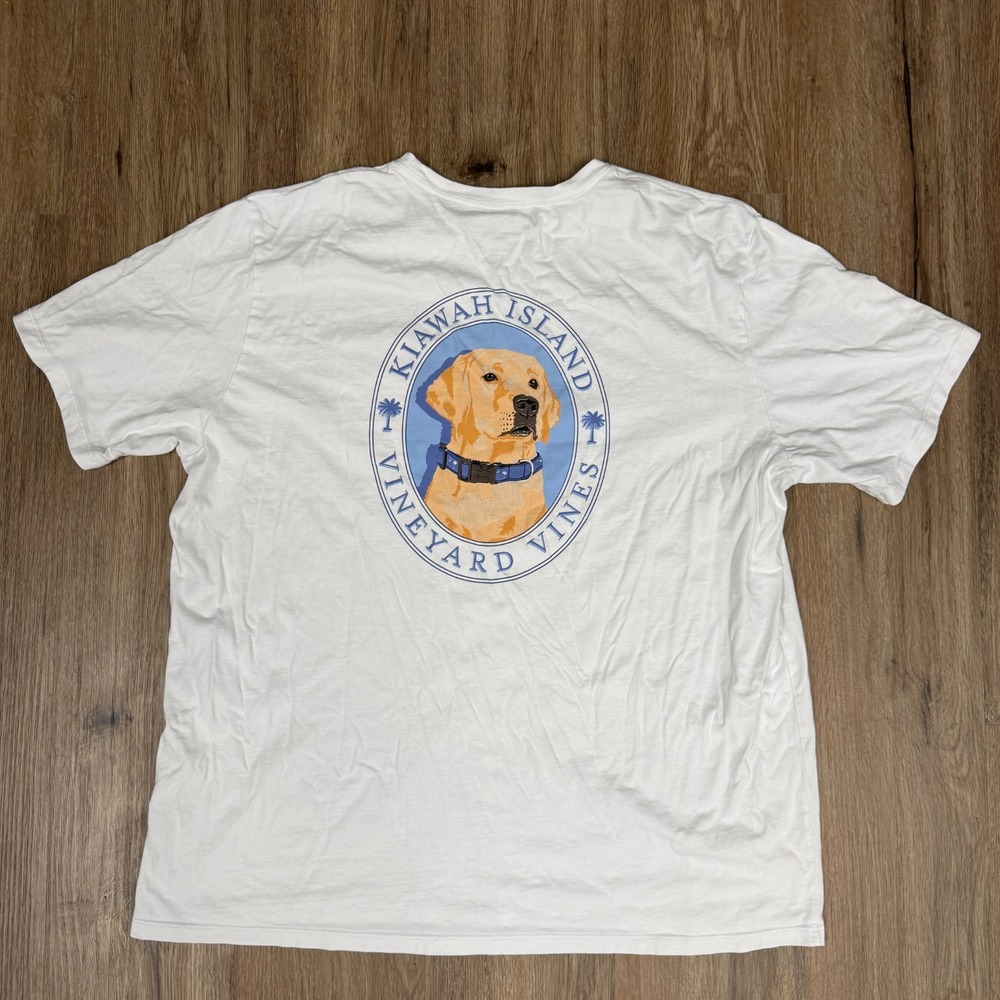 Vineyard Vines Mens T-Shirt 2XL White Dog Graphic Kiawah Island SC Pocket Tee